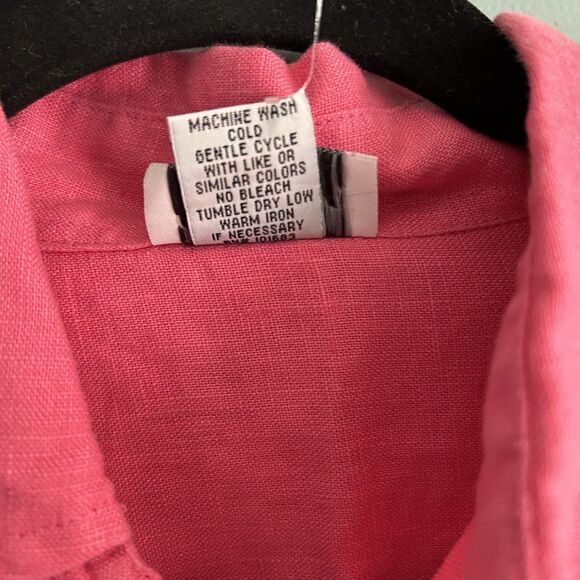 Toofan Womens Linen Pink Button Up Blouse 3/4 Sleeve Small Collared - Picture 6 of 11